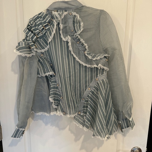 Green striped. Sheer ruffle blouse. New w/out tags. No size see measurements - Picture 3 of 7